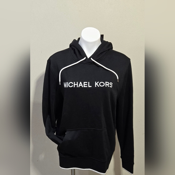 NWT Michael Kors Black Cotton Blend Pullover Drawstring Hoodie Size Large - Picture 1 of 8